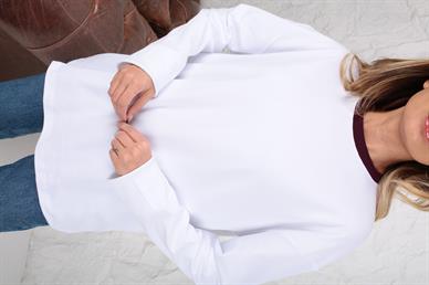 Bordo Yaka Biyeli Beyaz Oversize İnce Sweatshirt