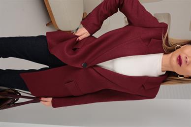 Bordo Yün Efektli Tek Düğme Blazre Ceket