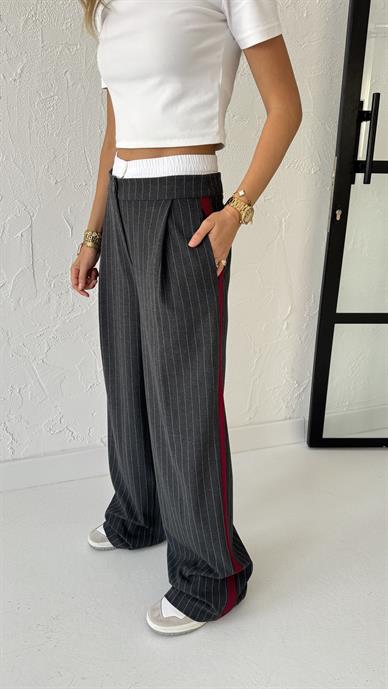 Boxer Detay Şeritli Füme Çizgili Pantolon