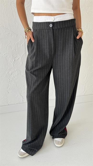 Boxer Detay Şeritli Füme Çizgili Pantolon