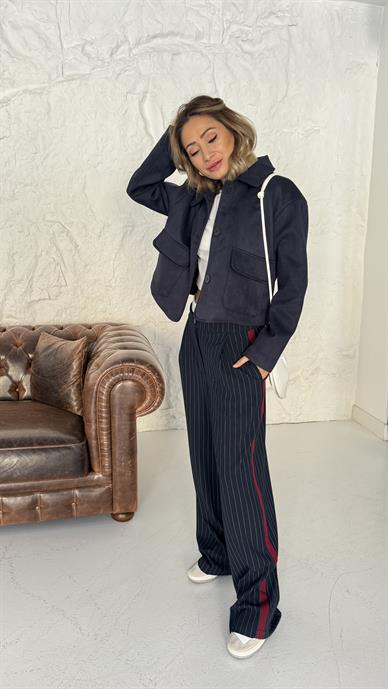 Boxer Detay Şeritli Lacivert Pantolon