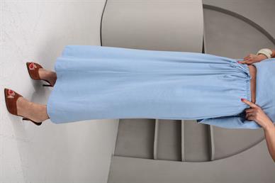 Boyundan Bağlı Bebe Mavi Saten Etekli Takım