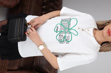 Bubbles Nakışlı Beyaz Basic Tshirt