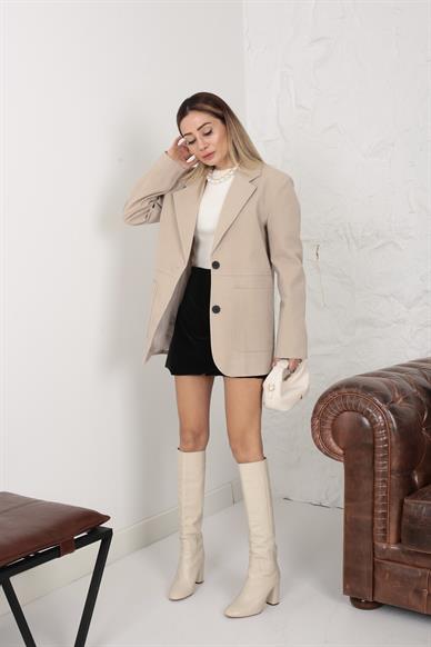 Büyük Cepli Bej Süet Blazer Ceket