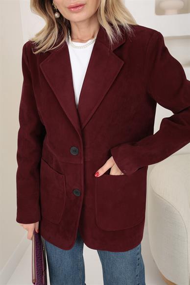 Büyük Cepli Bordo Süet Blazer Ceket