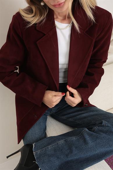 Büyük Cepli Bordo Süet Blazer Ceket