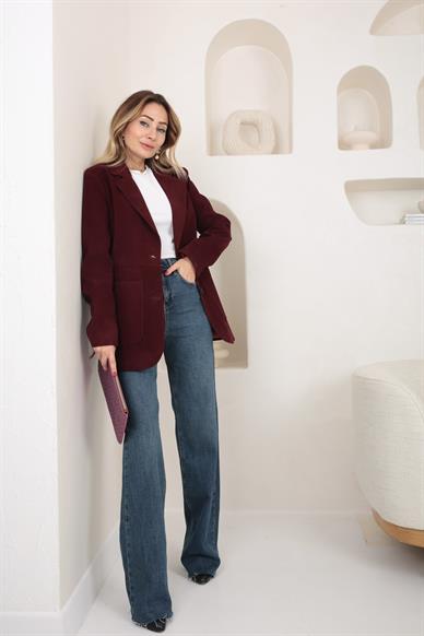 Büyük Cepli Bordo Süet Blazer Ceket