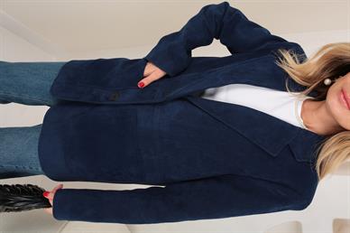 Büyük Cepli Lacivert Süet Blazer Ceket