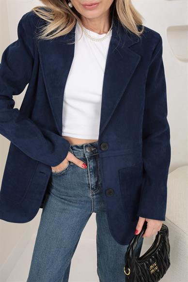 Büyük Cepli Lacivert Süet Blazer Ceket
