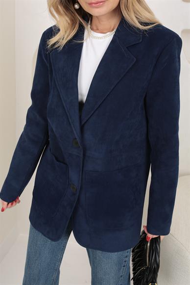 Büyük Cepli Lacivert Süet Blazer Ceket