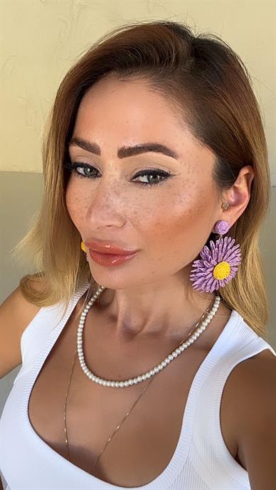 Büyük Lila Çiçek Küpe