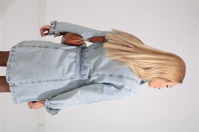 Buz Mavi Kemerli Denim Elbise