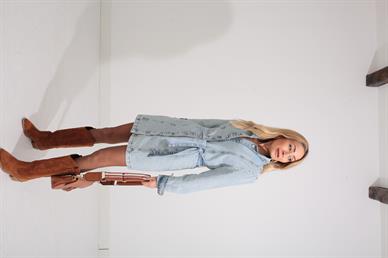 Buz Mavi Kemerli Denim Elbise