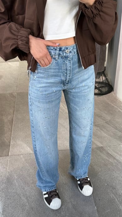 Buz Mavi Taşlı Straight Fit Jean(4524-99)