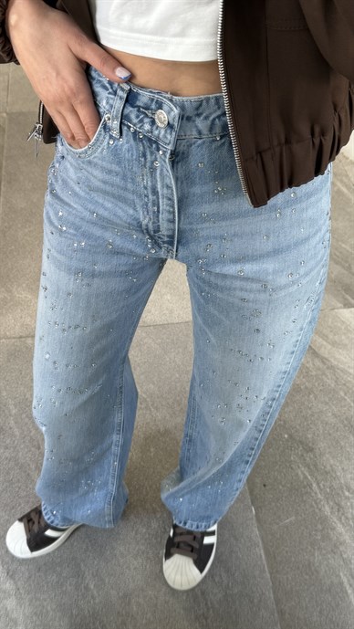 Buz Mavi Taşlı Straight Fit Jean(4524-99)