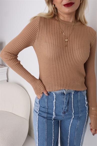 Camel Bisiklet Yaka Transparan Kazak