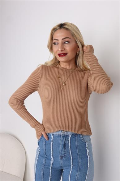 Camel Bisiklet Yaka Transparan Kazak