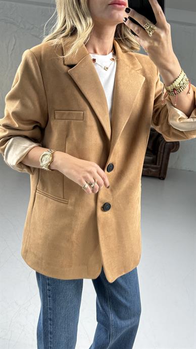 Camel Çift düğme Nubuk Blazer Ceket