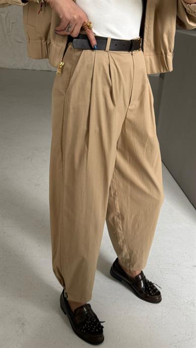 Camel Gabardin Kemerli Pantolon