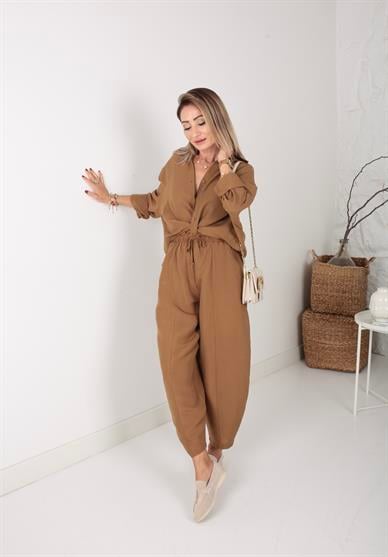 Camel Gömlekli Şalvar Kesim Pantolon Takım