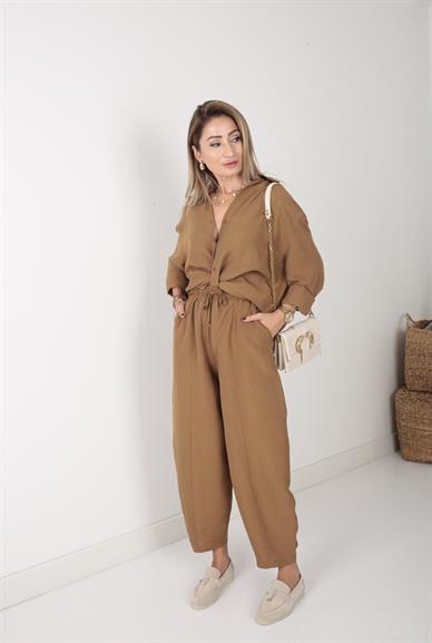 Camel Gömlekli Şalvar Kesim Pantolon Takım