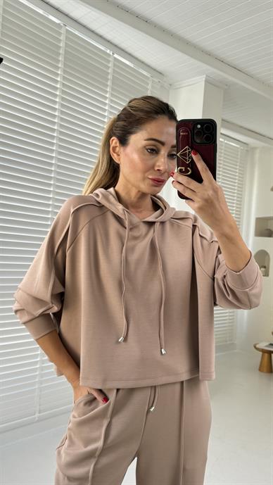 Camel Kapişonlu Modal Kumaş Spor Takım