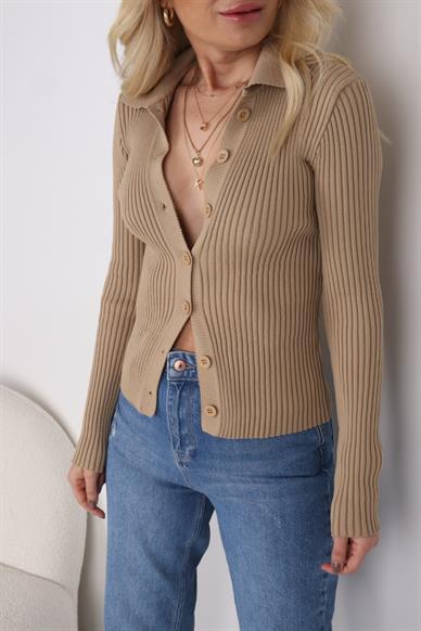 Camel Polo Yaka Fitilli Hırka