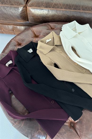 Camel Polo Yaka Fitilli Hırka