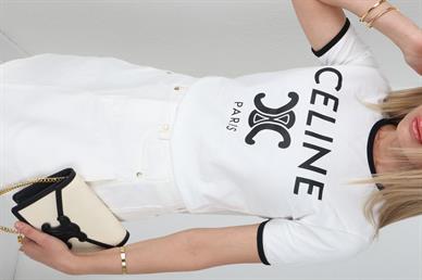 Celine Baskıılı Ekru Basic Tshirt