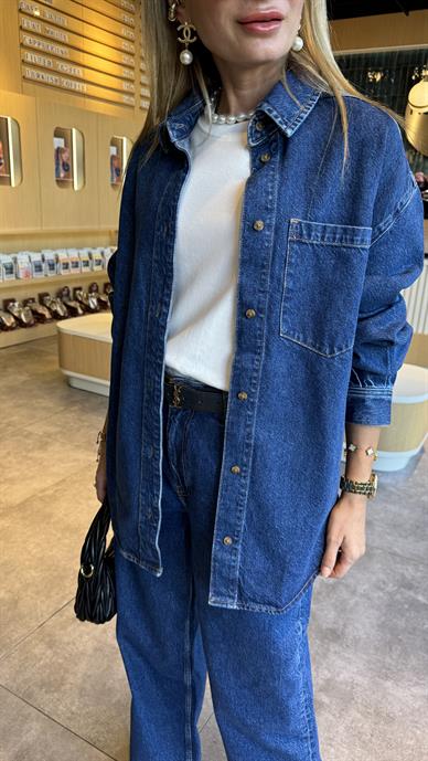 Cep Detay Jean Gömlek