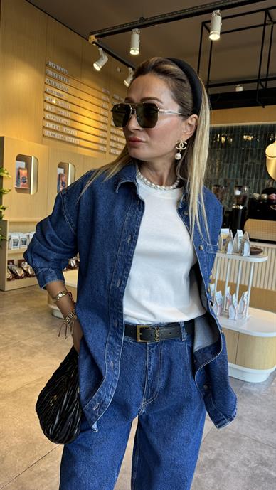 Cep Detay Jean Gömlek