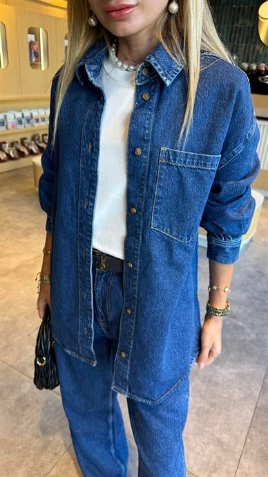 Cep Detay Jean Gömlek