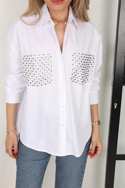 Cep Detaylı Beyaz Gömlek