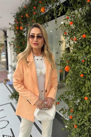 Cep Detaylı Tek Düğmeli Somon Blazer Ceket