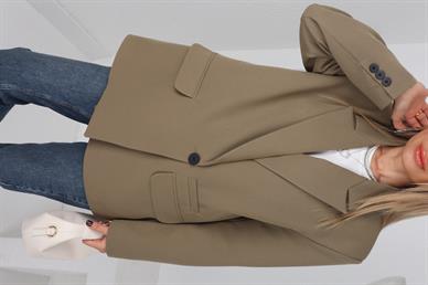 Çift Cepli Çapraz Tek Düğme Haki Ceket