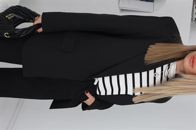 Çift Cepli Çapraz Tek Düğme Siyah Ceket