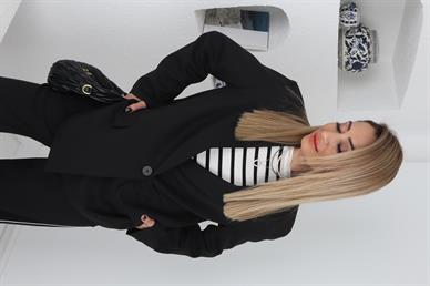 Çift Cepli Çapraz Tek Düğme Siyah Ceket