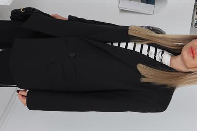 Çift Cepli Çapraz Tek Düğme Siyah Ceket