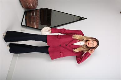 Çift Düğmeli Bordo Oversize Nubuk Ceket