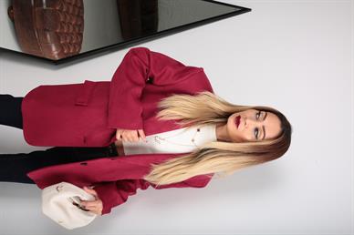Çift Düğmeli Bordo Oversize Nubuk Ceket