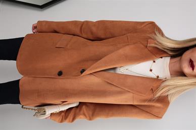 Çift Düğmeli Taba Oversize Nubuk Ceket