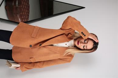 Çift Düğmeli Taba Oversize Nubuk Ceket