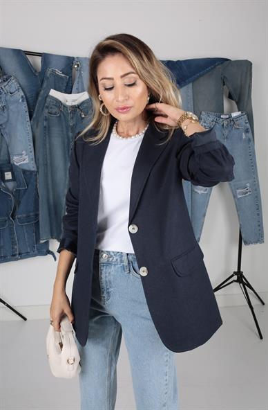 Çift Lacivert Keten Blazer Ceket