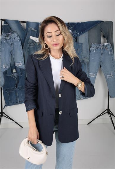 Çift Lacivert Keten Blazer Ceket