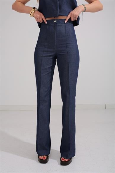 Çıtçıtlı Denim Görünümlü Gabardin Yelekli Takım