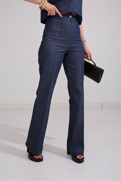 Çıtçıtlı Denim Görünümlü Gabardin Yelekli Takım