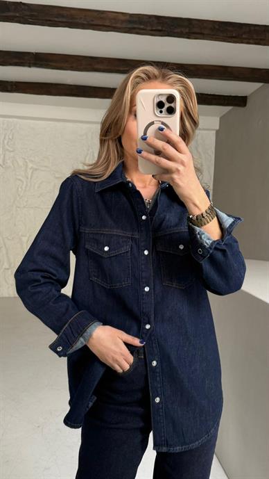 Çıtçıtlı Lacivert Denim Gömlek