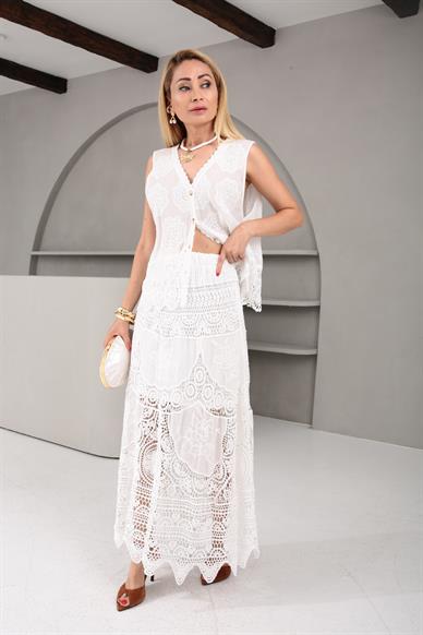 Dantel Örme Yelekli İthal Takım