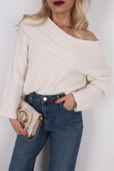 Degaje Yaka Ekru Fitilli Kazak