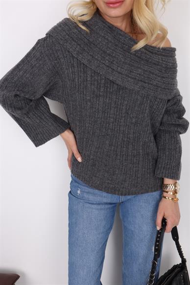 Degaje Yaka Gri Fitilli Kazak